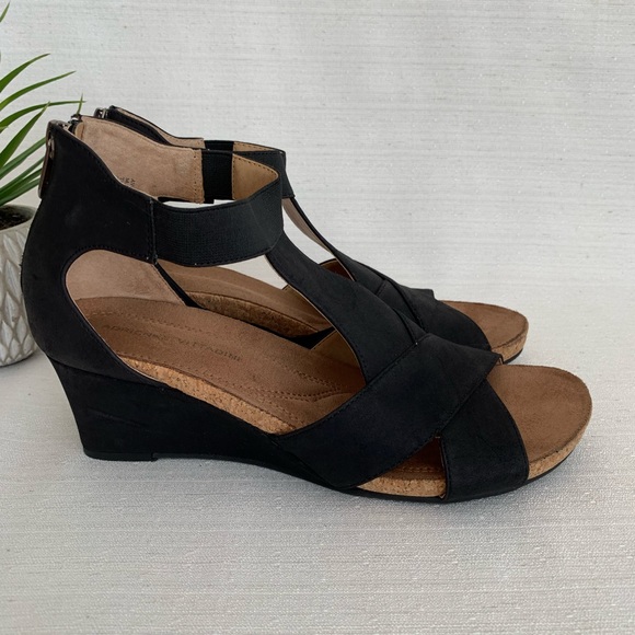 Adrienne Vittadini Shoes - Adrienne Vittadini Terrace Black Faux Suede Wedge Sandals Woman’s 8.5M